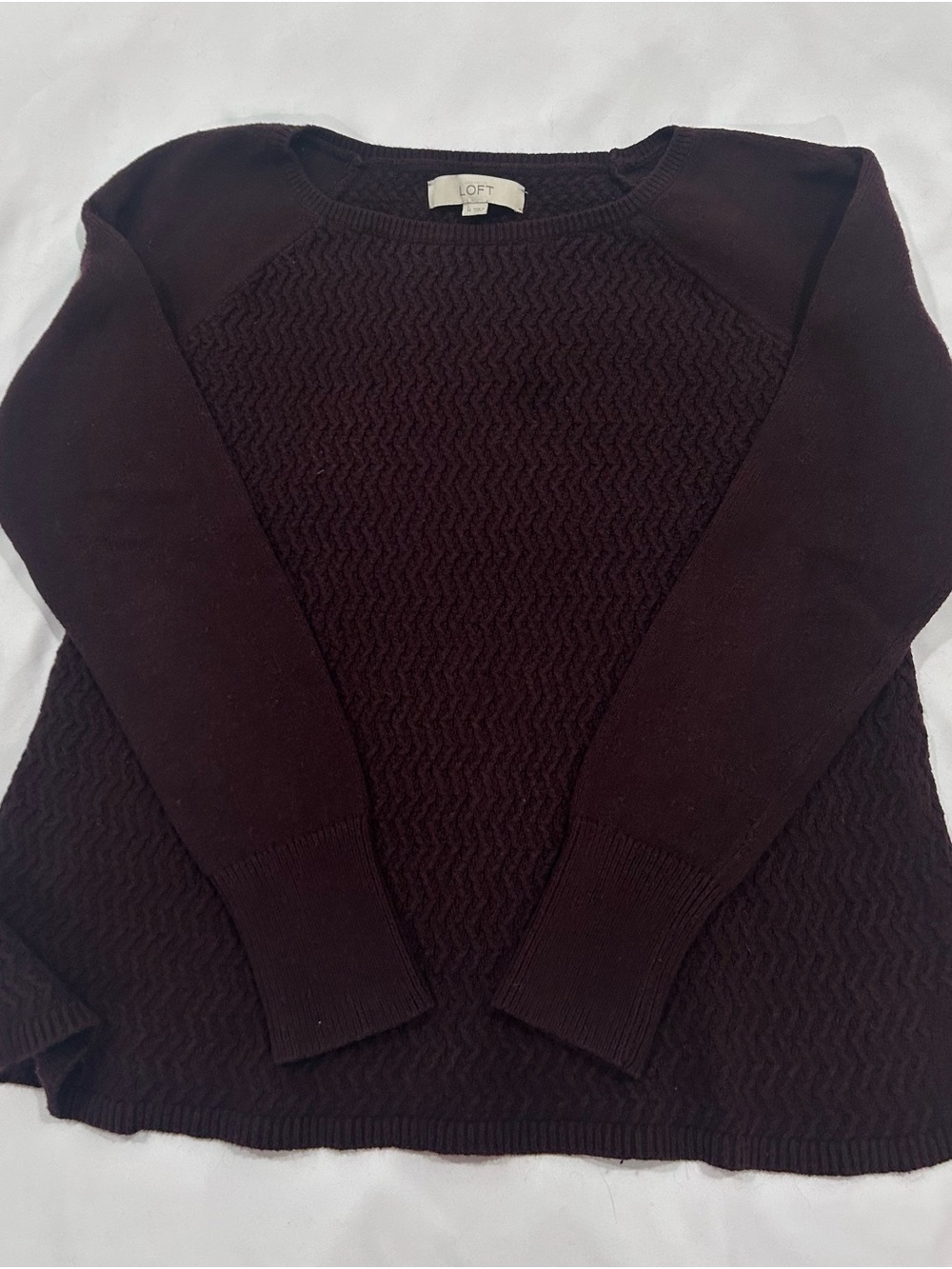 LOFT Women's Burgundy Textured Crew Neck Sweater